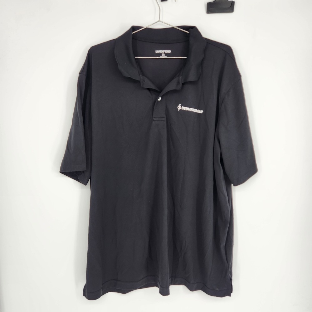 Lands' End Men's XXL Black Company Logo Button Up Short Sleeve Polo Shirt